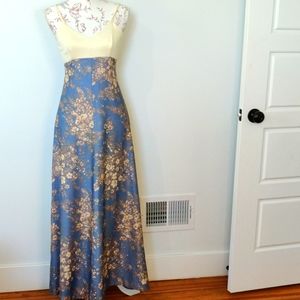 Vintage Floral Maxi Dress - Cream and Blue